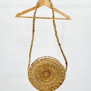 Natural Woven Straw Oversized Round Shoulder Purse Bag